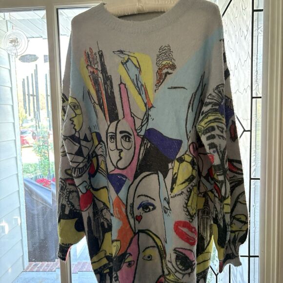 Pop Art Abstract Print Picasso Oversized Tunic Sweater MiniDress OS Wool - Picture 12 of 12